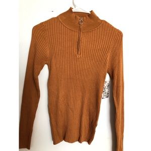 NWT Golden tan sweater with zipper at neckline